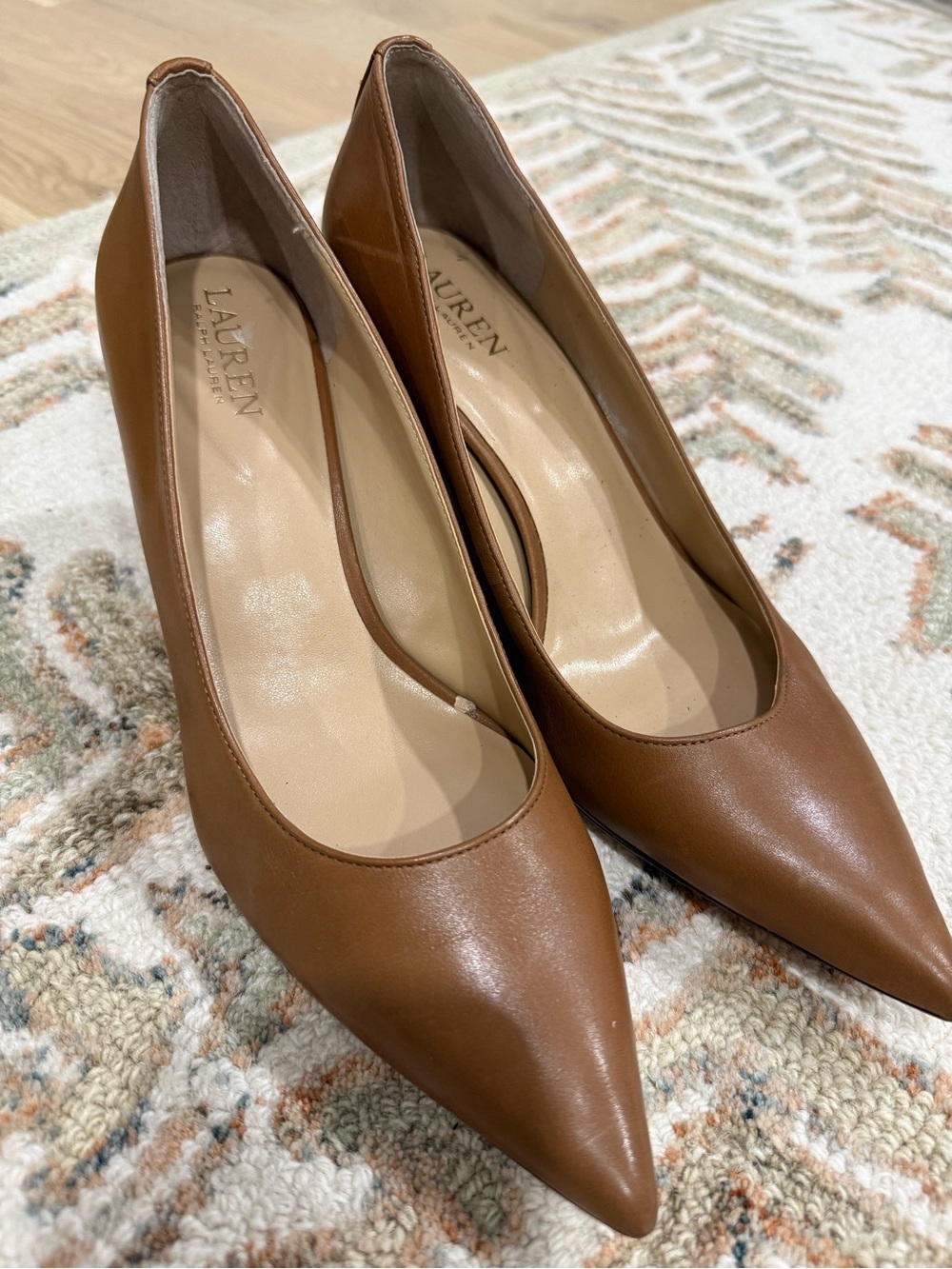 Lauren Ralph Lauren Tan Pointed-Toe Leather Pumps Size 9